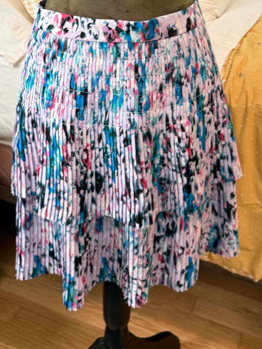 J. Crew Watercolor Pleated Floral Skirt in Pink and Blue Size 4
